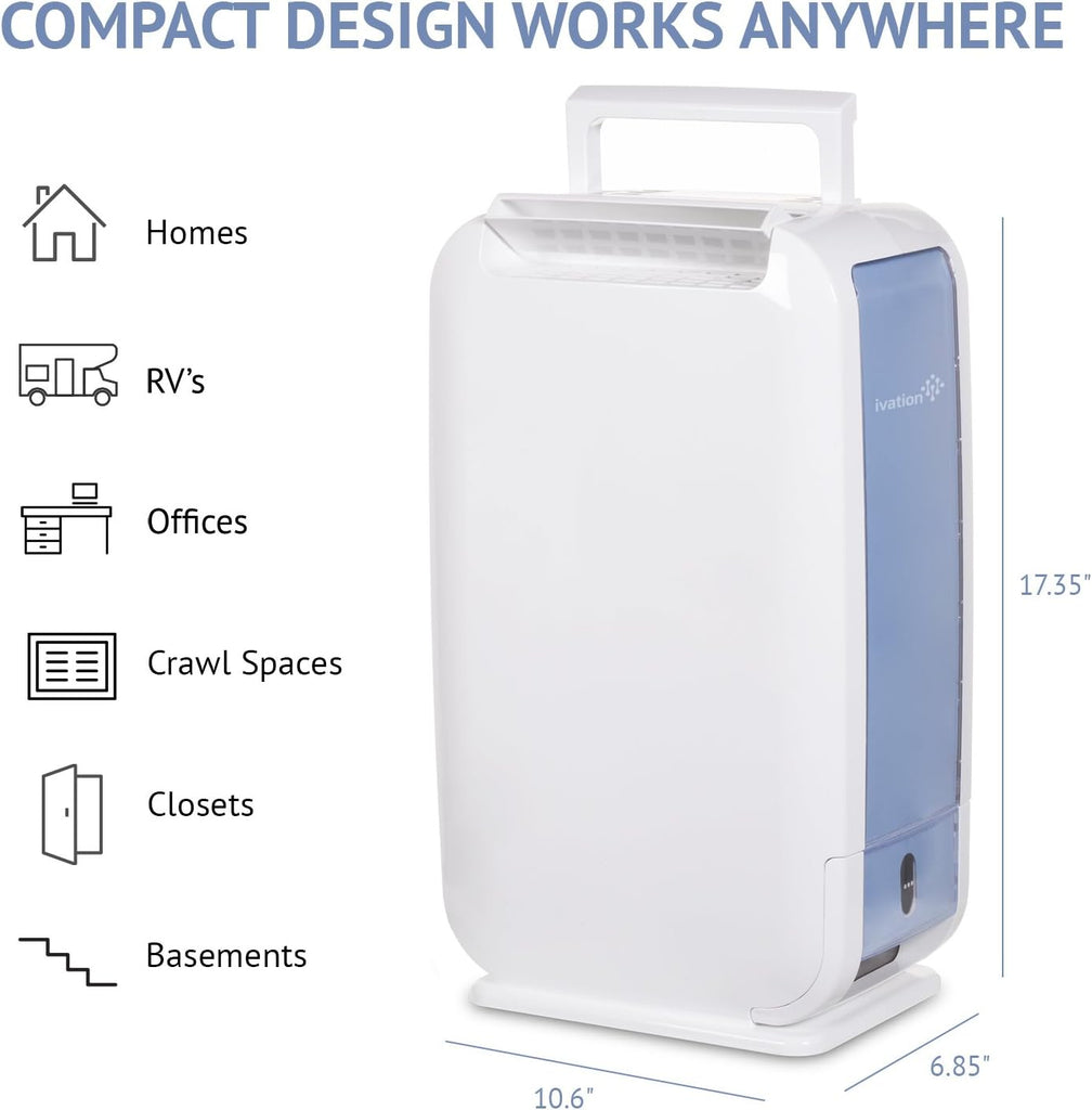 13-Pint Small-Area Desiccant Dehumidifier Compact and Quiet - With Continuous Drain Hose for Smaller Spaces, Bathroom