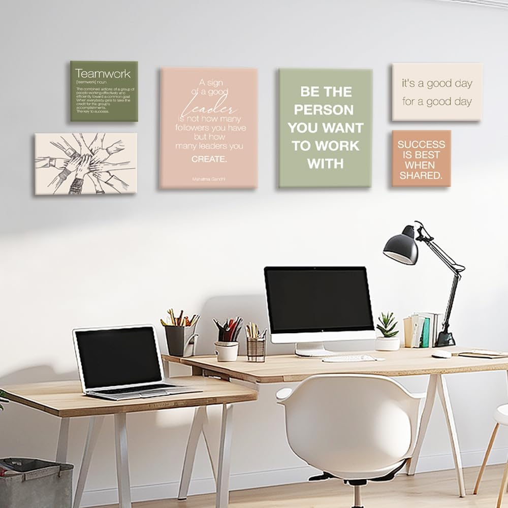 Office Wall Decor-Motivational Teamwork Office Wall Art Canvas Frame Set of 6-Team Work Leadership Workplace Bulletin