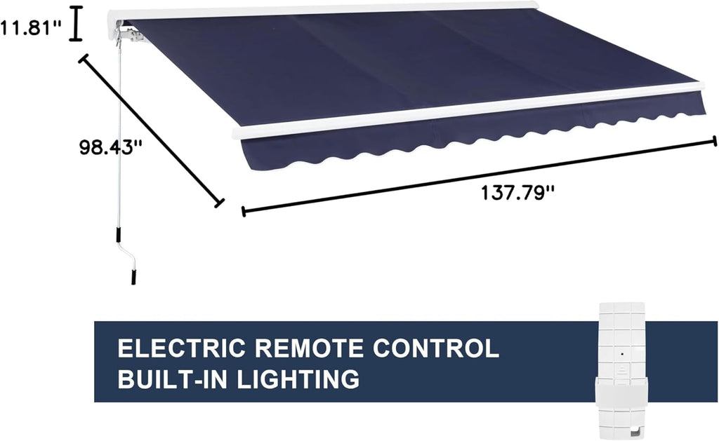 12'x10' Patio Awning Retractable, Fully Assembled Motorized LED Light Awnings Electric Commercial Grade - Quality