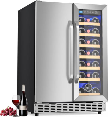60 Cans 24" Dual Zone Wine & Beverage Refrigerator - Under Counter Cooler with Upgraded Cooling & Blue LED Light