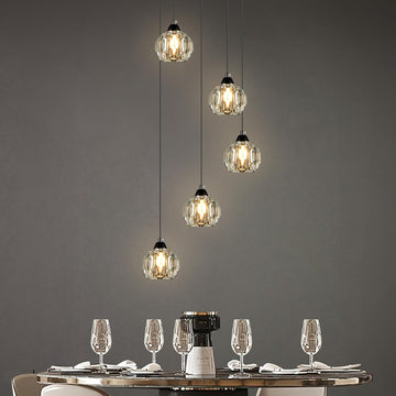 Crystal Chandeliers for Dining Room Lights Fixture Over Table, 5-Light Black Modern Pendant Light Fixture_Crystal Chandeliers for Living Room Kitchen Island Staircases Foyer Hallway Bar