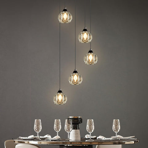 Crystal Chandeliers for Dining Room Lights Fixture Over Table, 5-Light Black Modern Pendant Light Fixture_Crystal Chandeliers for Living Room Kitchen Island Staircases Foyer Hallway Bar A116-B0DSVJ53Y6