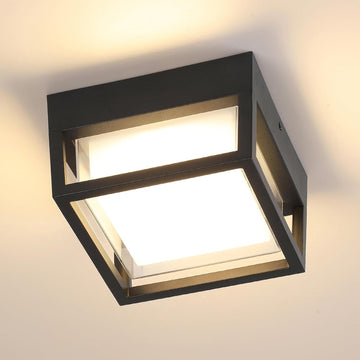 Outdoor Ceiling Porch Light LED Flush Mount for Wall or Ceiling, Square Exterior Wall Lamp for Patio Balcony Terrace