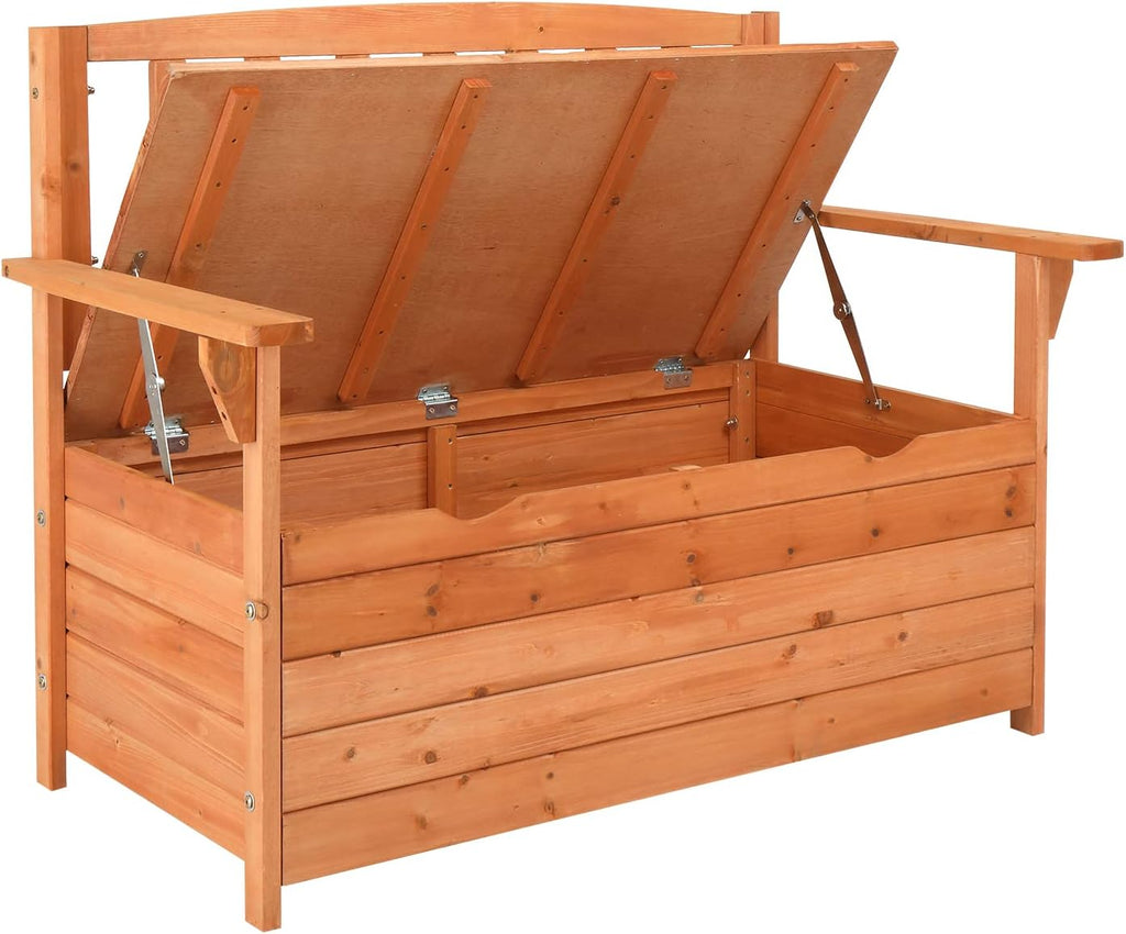 Outdoor Wood Storage Bench, Deck Box Loveseat, Natural | Waterproof Patio Organizer Provides Seating and Storage for