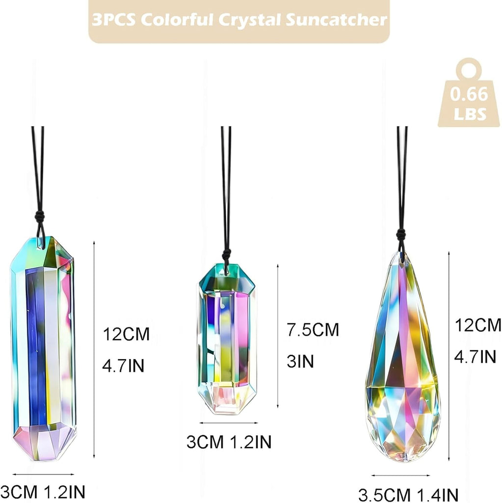 Set 3 Sun Catcher Crystal Prisms AB Colored Crystal Suncatchers for Window - Rainbow Maker Prisms