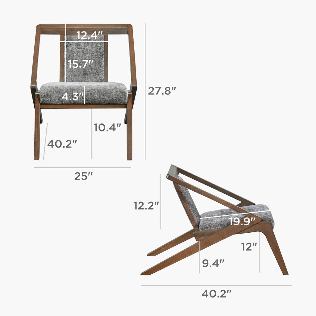 Mid-Century Modern Lounge Chair, Upholstered Velvet Living Room Reading Armchair with Solid Wood Frame, Steel-Grey