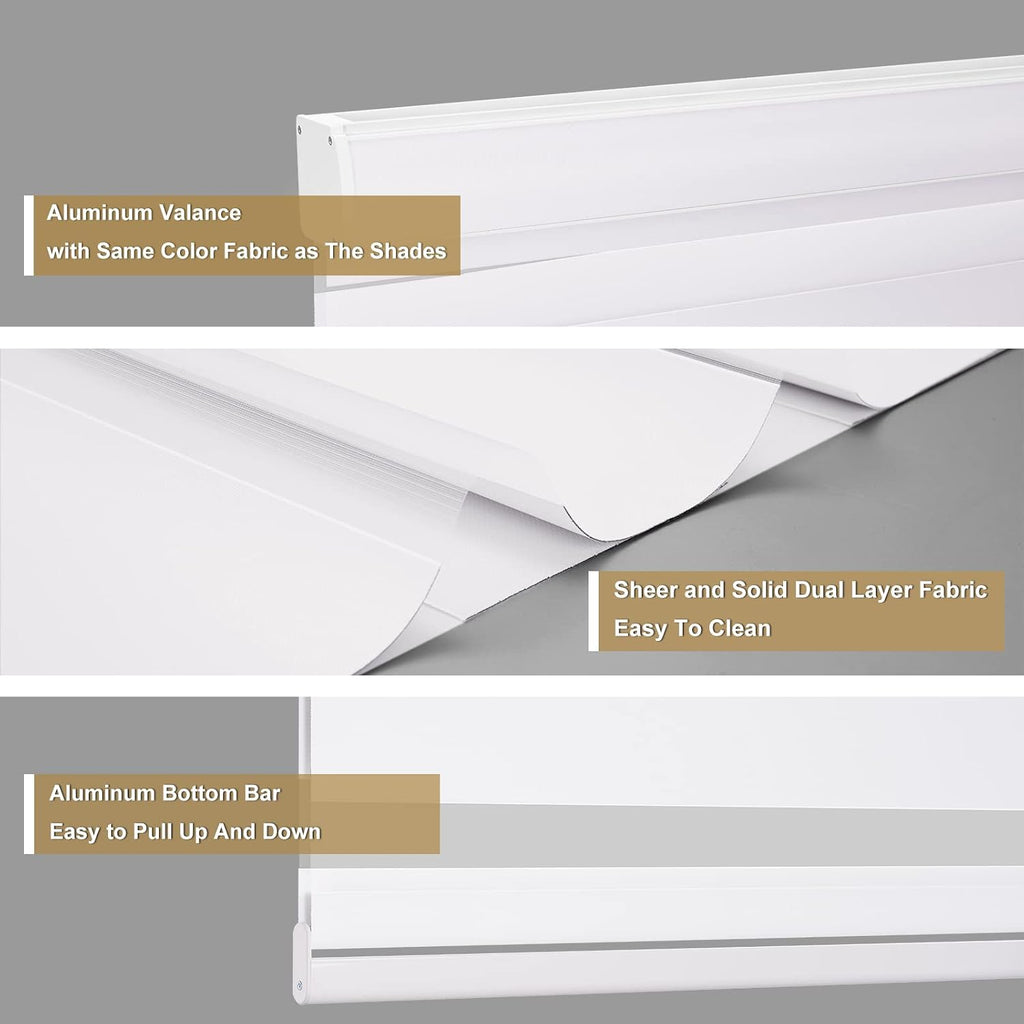Custom Size Zebra Blinds Cordless Indoor Window Shades Privacy Dual Layer , Inside Outside Mount Easy Install