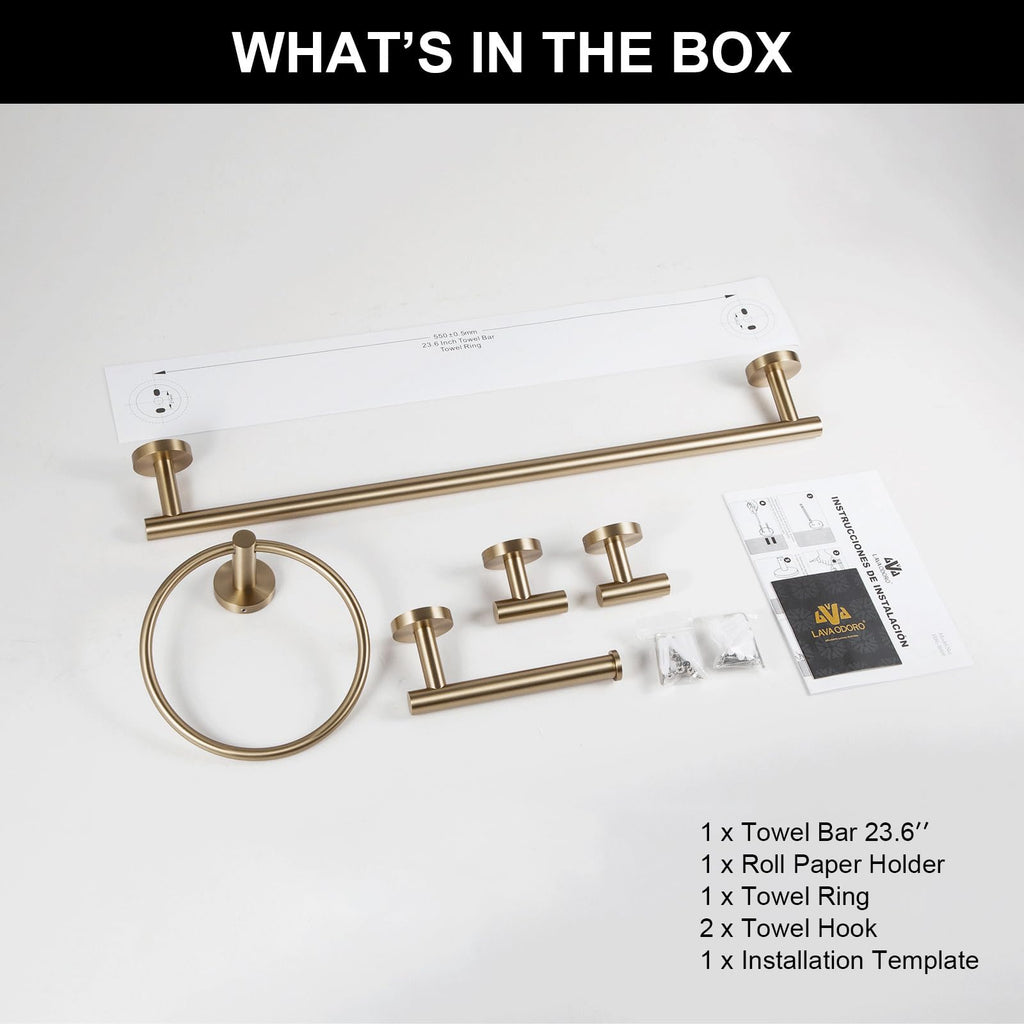 5 Piece Champagne Gold Bathroom Hardware Set