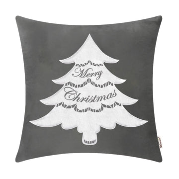 Christmas Tree Pillow Cover 18x18 Gray Velvet Embroidered