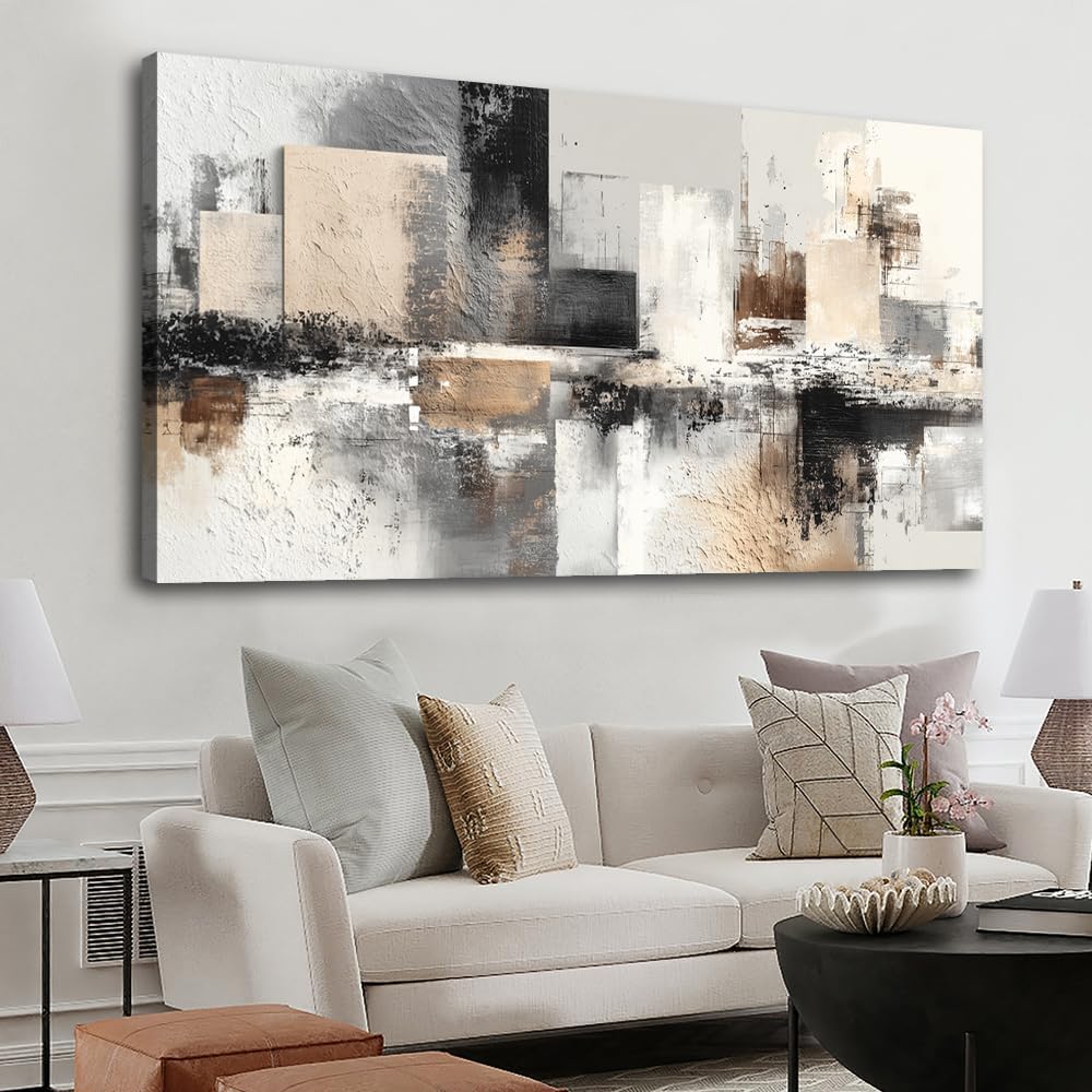 Neutral Abstract Wall Art - Large Modern Canvas Prints Paintings Artwork for Walls Minimalist Gray Black Brown