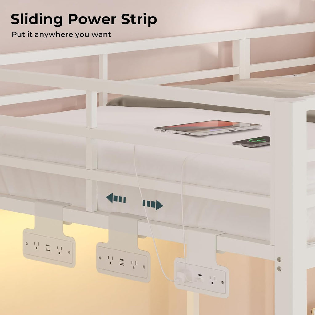 Triple Bunk Bed Twin Over Twin with Storage Staircase, RGB Lights & Power Outlets