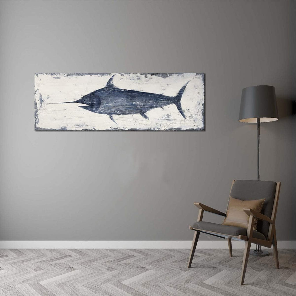 Nautical Canvas Wall Art Animal Pictures Hand Painted Swordfish Paintings Ancient Ocean Seascape Coatal Artwork