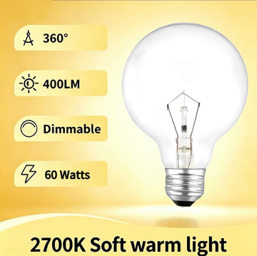 G25 Globe 60W Incandescent Light Bulbs, Double Life Globe Bulb, 2700K Soft White, E26 Base, Dimmable Crystal Clear (4 Pack)
