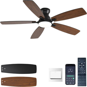 Ceiling Fans with Lights, Low Profile Ceiling Fan with Light and Remote/APP Control, DC Motor, Noiseless, Flush Mount
