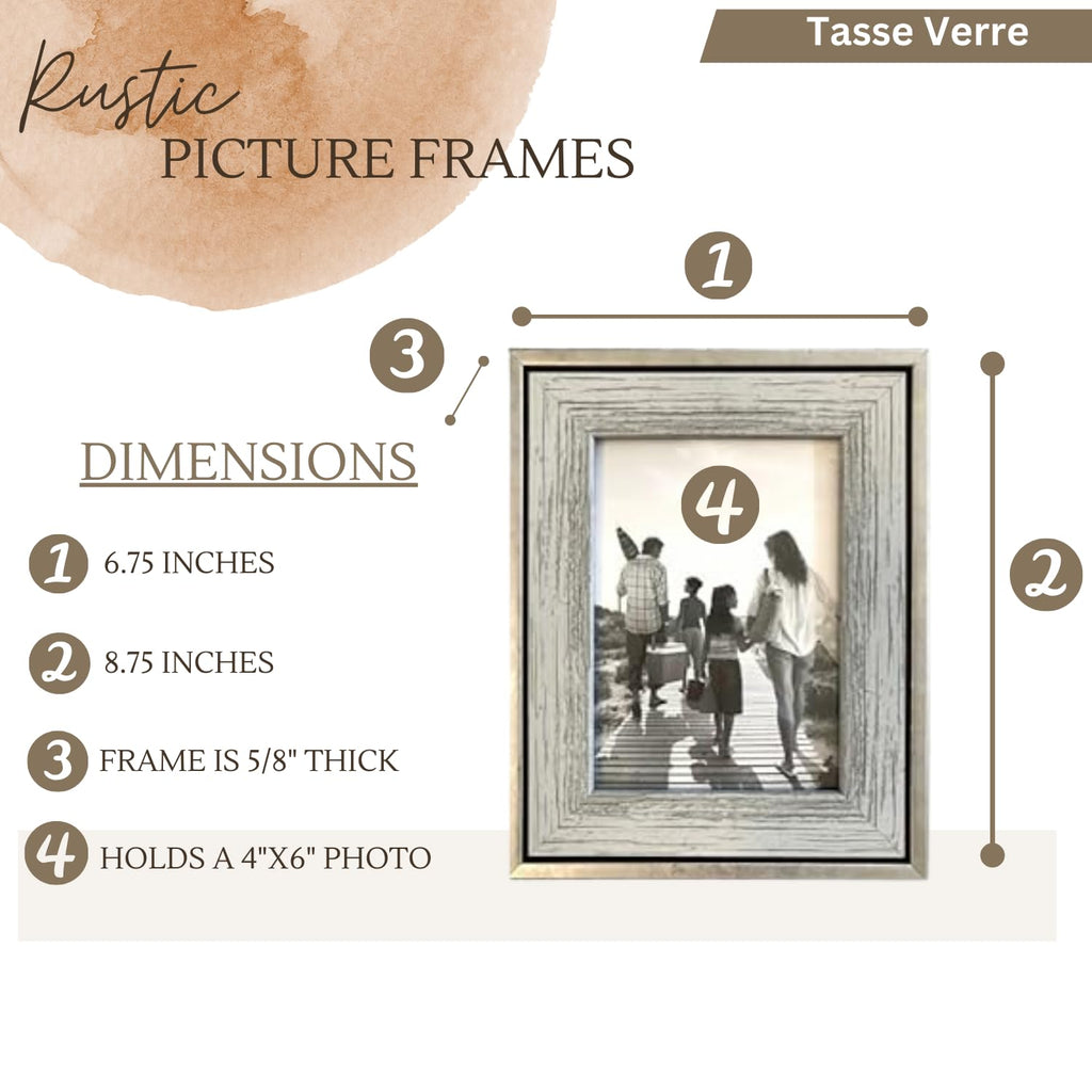 4x6 Rustic Picture Frames (3-Pack) - Distressed Farmhouse Industrial Table Frame - Ready to Hang or Stand - Built-in