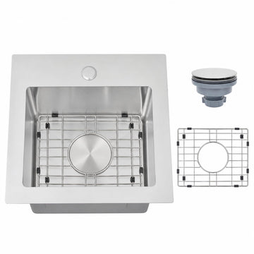 Drop In Bar Sink 15 X 15 inch, 16 Gauge Stainless Steel Bar Sink