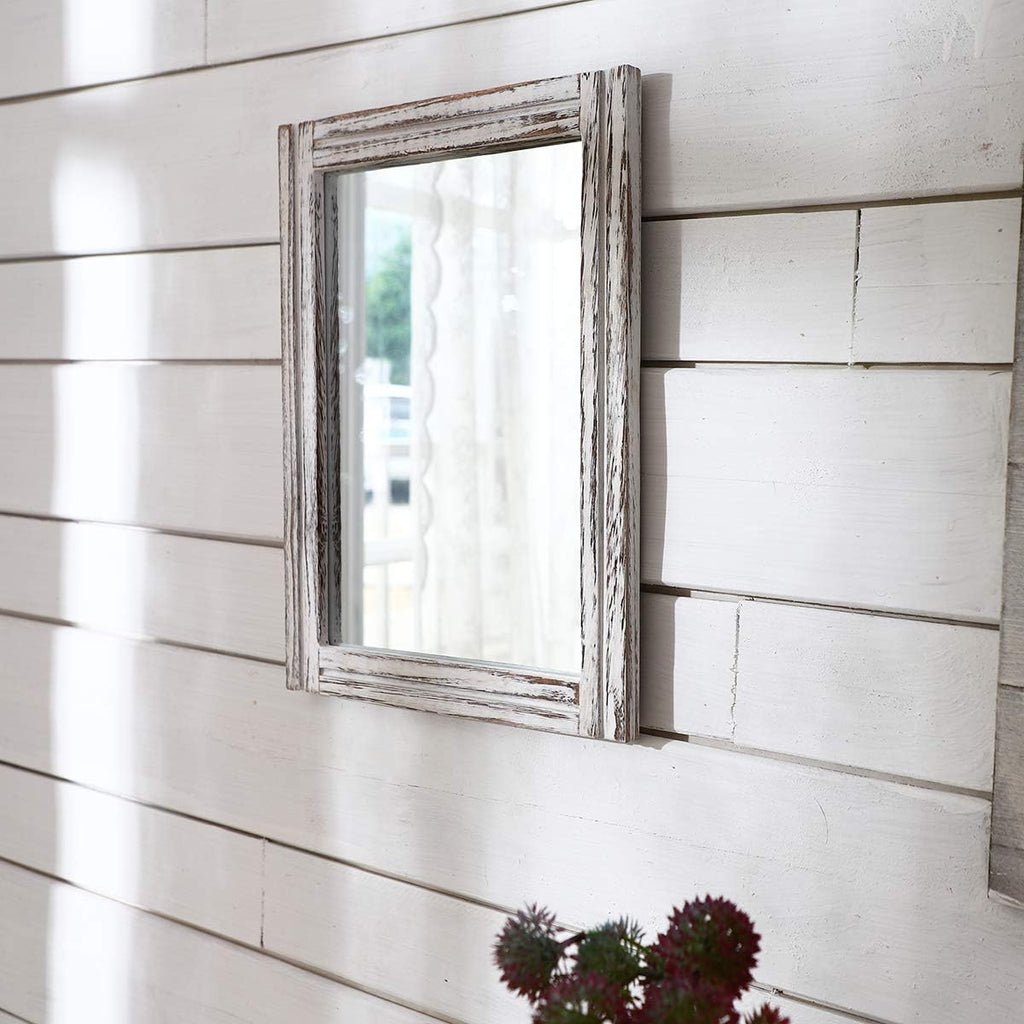 Wall Mirror with Wood Framed Rustic Mirrors for Wall Rectangle Decorative Bathroom Living Room Entryway Farmhouse