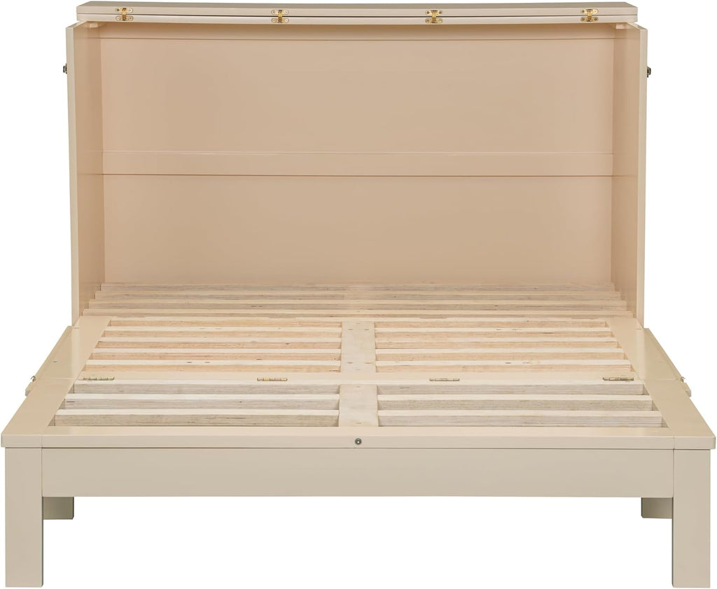 Full Murphy Bed, Wood Full Murphy Bed with Large Drawers, Gold
