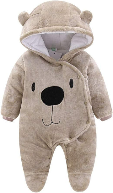 Baby Snowsuit Winter Hooded Footie Fleece Jumpsuit for Infant Girls Boys