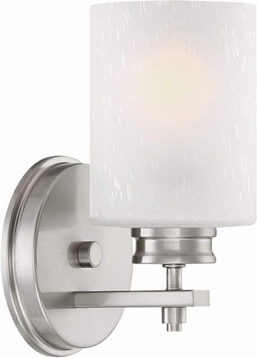 Phoebe 8" Modern Industrial Wall Sconce Vanity | Elegant Frosted Seeded Glass Cylinder Shade, Sleek Brushed Nickel