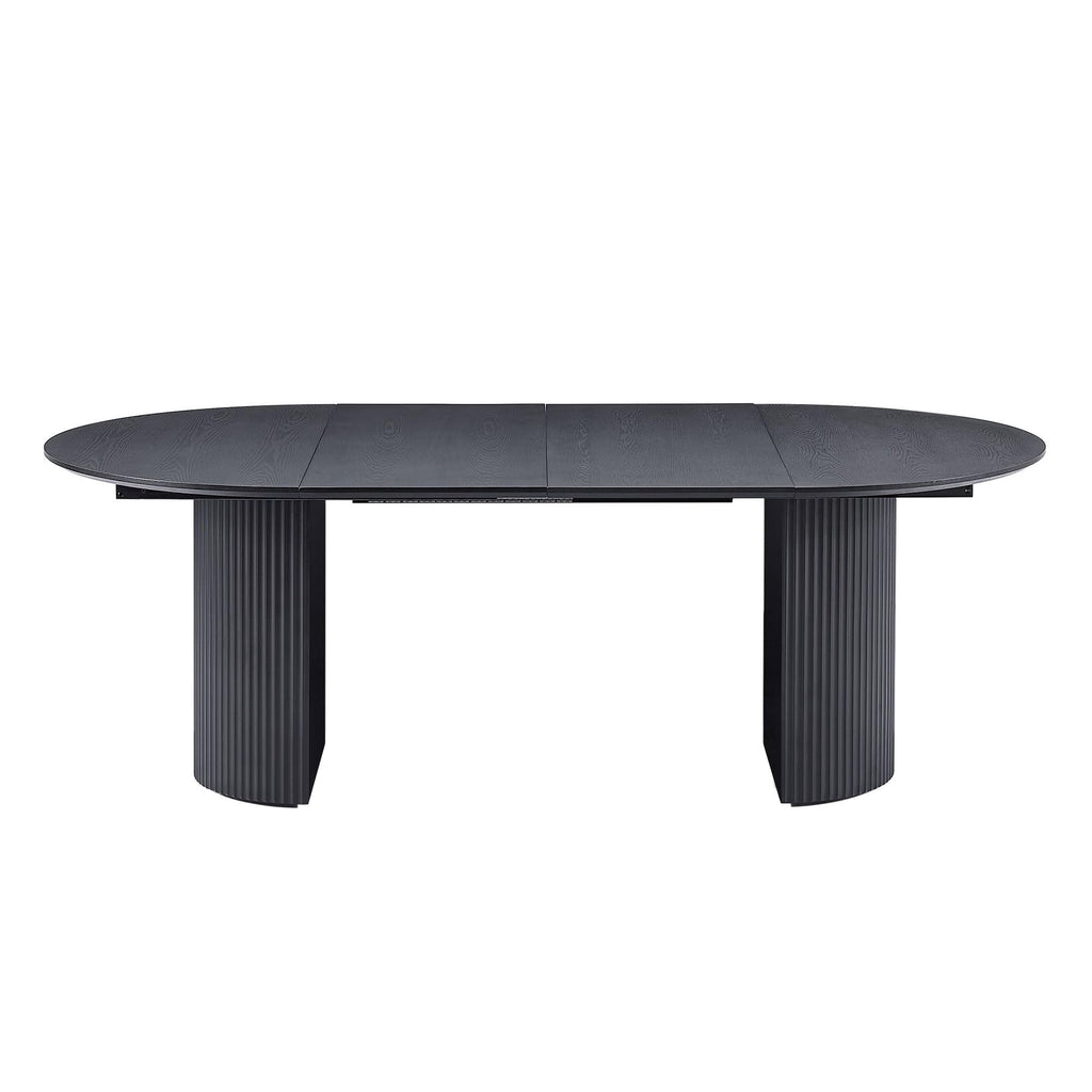 86.6'' Black Extendable Dining Table Oval Round Kitchen Table for 8, Modern Mid-Century Style, Easy Assembly, Black