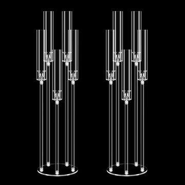 2 Set 5 Arms 34.6'' Acrylic Candelabra Centerpieces,Clear 5 Arms Candlesticks Holder with Acrylic Shade for