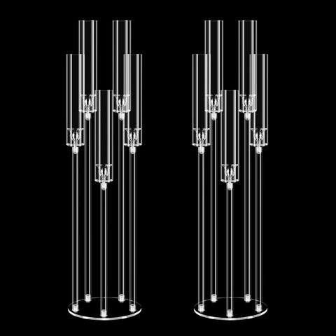 2 Set 5 Arms 34.6'' Acrylic Candelabra Centerpieces,Clear 5 Arms Candlesticks Holder with Acrylic Shade for