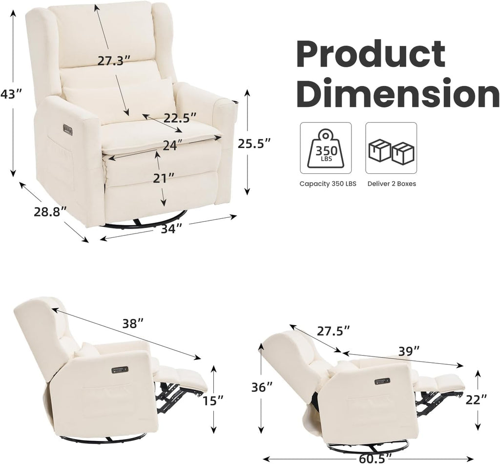 Power Recliner Chair Swivel Glider with Adjustable Headrest,Oversized Swivel Rocker Recliner with Lumbar Support