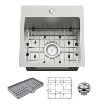 15x15In Stainless Steel Kitchen And Bar Sink, Drop-in, Single Bowl