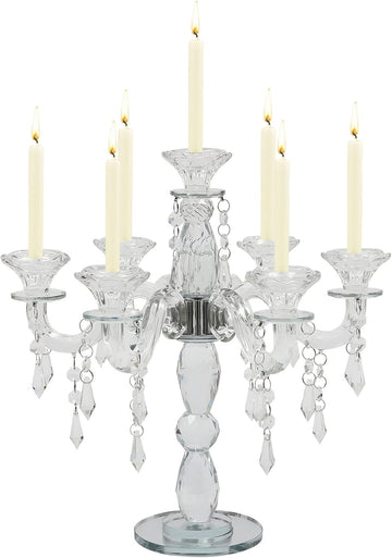 7 Arm Crystal Floor Candelabra Wedding Table Centerpieces,14 Inches Tall Candlesticks Candle Holder Stand for Dinner