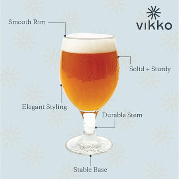 Beer Glass, Set of 6 Belgian Style Beer Glasses, Large Size 13.5 Ounce, Dishwasher Safe Durable Drinking Glass for