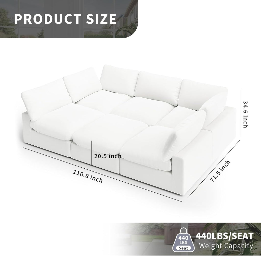 Cloud Modular Sectional Sofa - Oversized Down Feather Filled, Comfy Upholstered Deep Seat Couch for Living Room, Convertible Sleeper Sofa Bed with Washable & Replaceable Covers