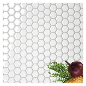 Hexagon 1x1 Porcelain Shiny Finish Mosaic Floor Wall Tile Backsplash Glossy Look 1 inch Shower, Accent Decor