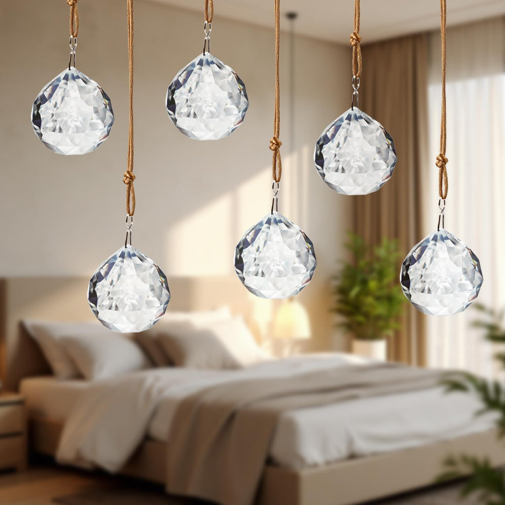 40mm Crystal Ball Sun Catcher Prisms for Tree (6pcs) - Chandelier Crystals Replacement, Rainbow Maker