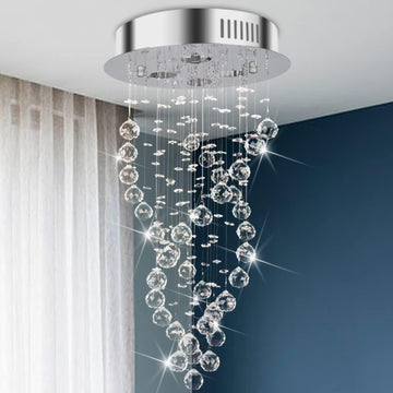 Luxury Crystal Ceiling Light Fixture, Modern Spiral Raindrop Crystal Chandelier 4-Lights Flush Mount Lamp Ceiling Lighting for Dining Room, Bedroom, Living Room, Foyer, Staircase