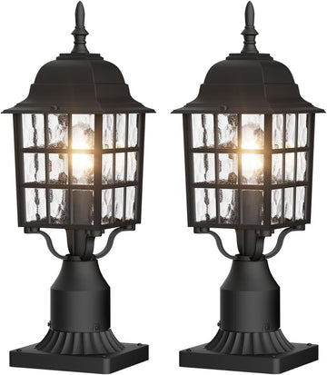 Outdoor Post Light 2-Pack, Exterior Lamp Post Light Fixture with Pier Mount Base, Exterior Pole Lantern Light