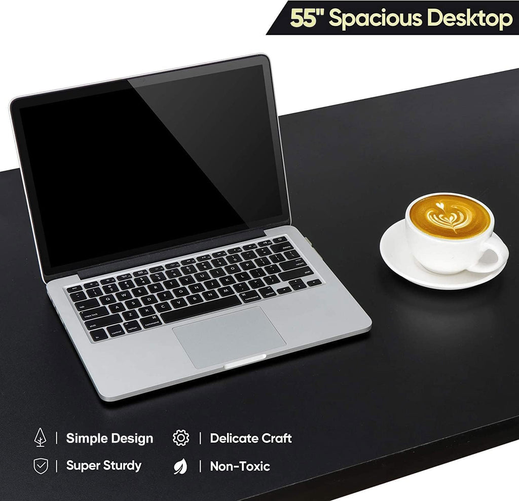 Computer Desk,55 Inch Office Desk Gaming Desk Writing Desk, Modern Simple Desk PC Laptop Study Student Table (Black