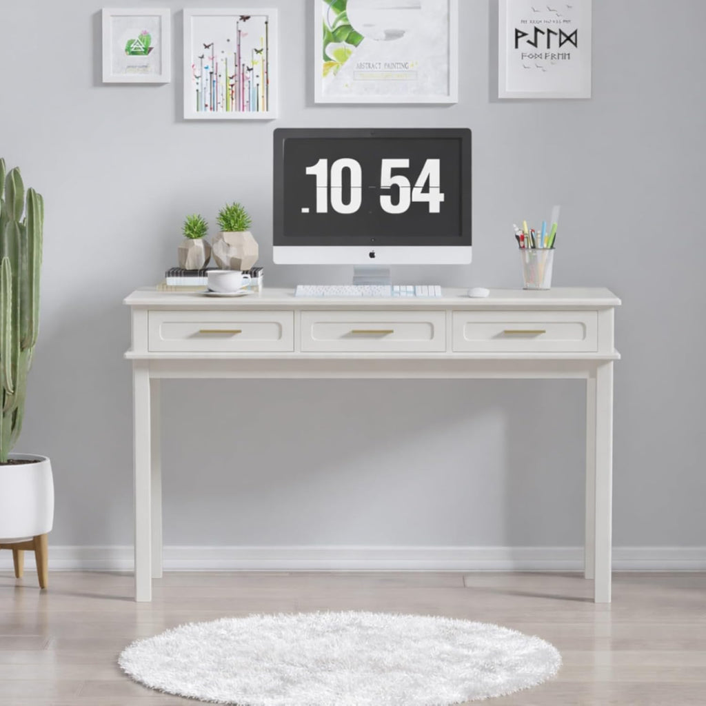 Modern Vanity Desk Makeup Dressing Table w/3 Drawers &Spacious Tabletop for Girls, Solid Wood Writing Desk