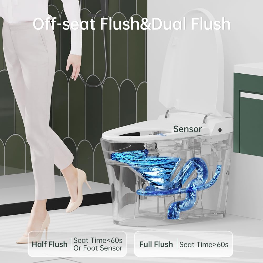 Smart Toilet,Bidet Toilet Pump-assisted,Blackout Flush,Heated Seat,Dual Auto Flush,Warm Water,Foot Sensor