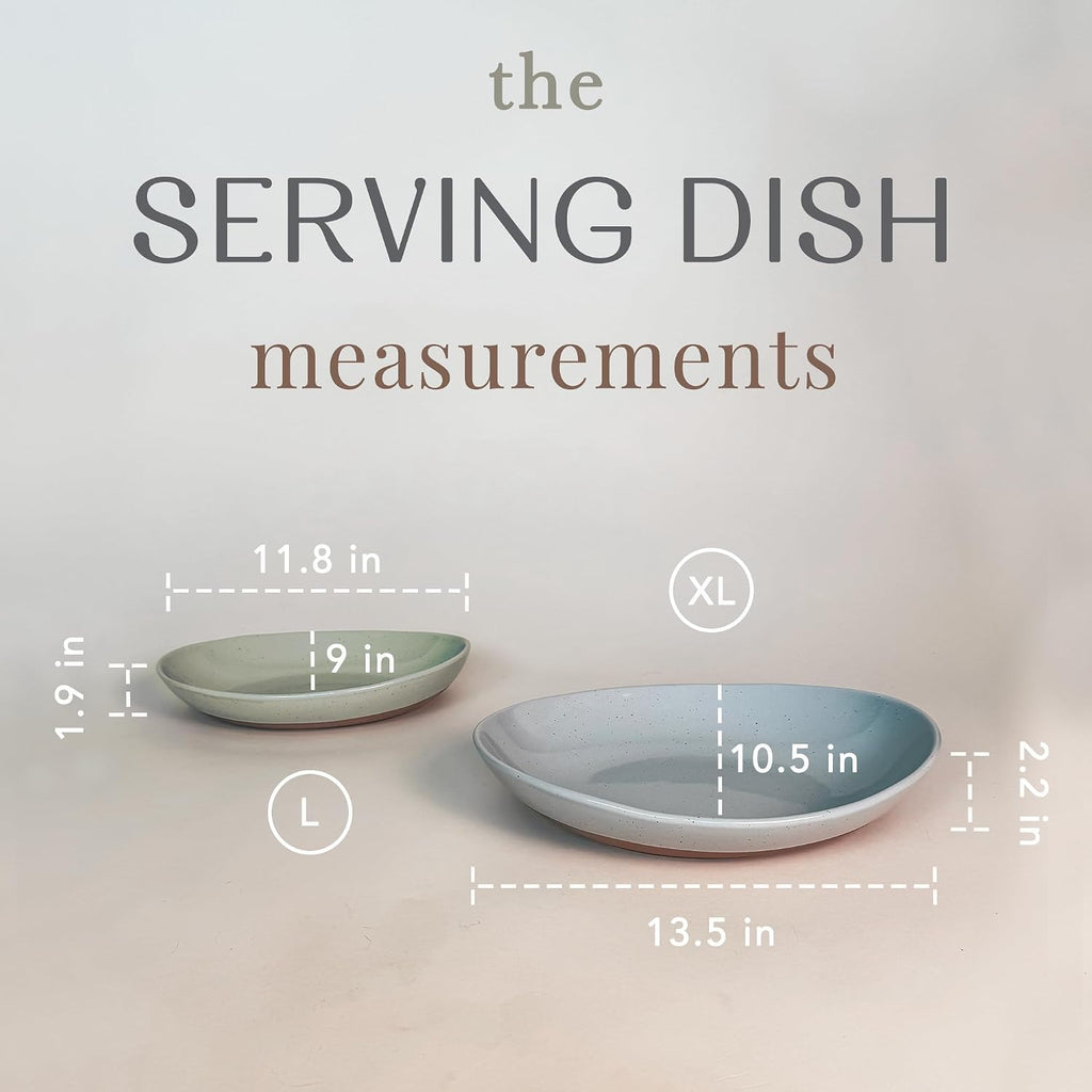 Ceramic Large Serving Bowls- Set of 2 Oval Platters for Entertaining. Modern Kitchen Dishes for Dinner, Fruit, Salad