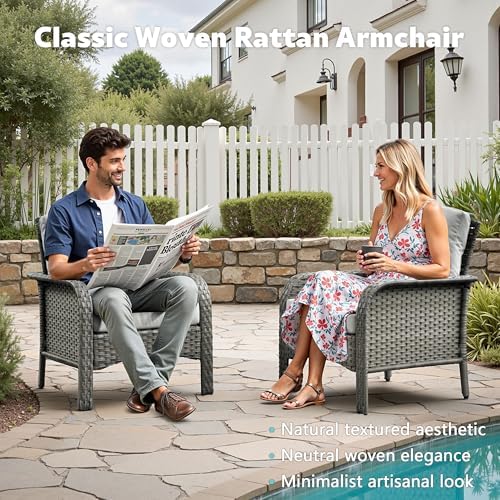 4-Piece Wicker Outdoor Patio Furniture Set - Conversation | Gray All-Weather Resistant for Backyard, Garden & Porch