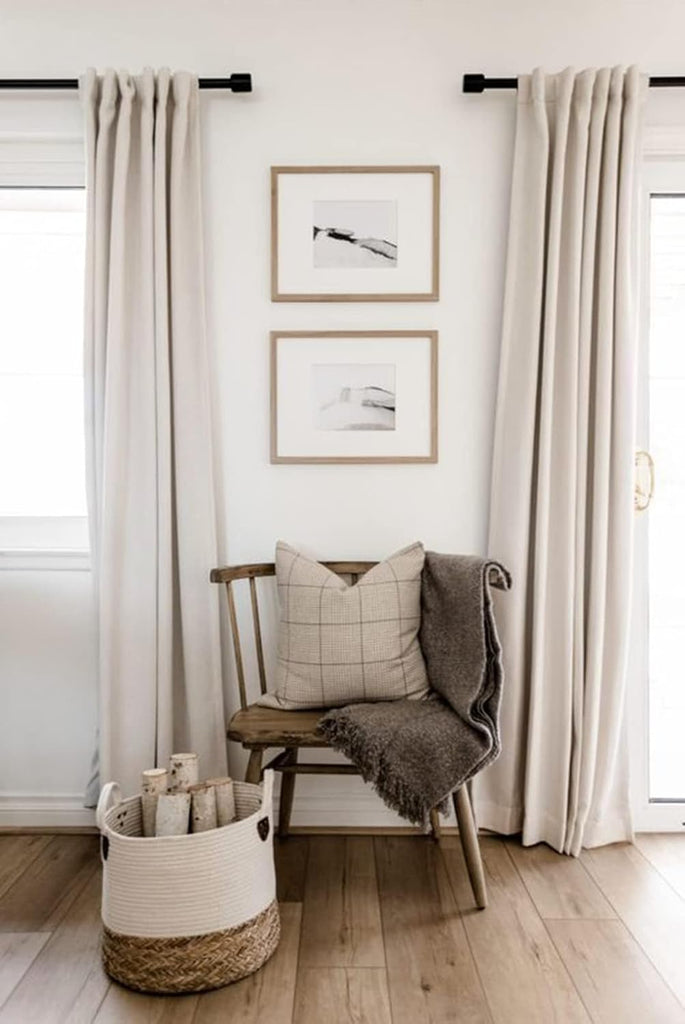 Linen Textured Total Blackout Curtains for Bedroom, Back Tab/Rod Pocket Living Room Drapes, Thermal