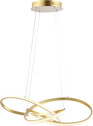 25" Gold Painting Modern Abstract LED Pendant Light, Integrated Dimmable Metal Chandelier for Dining Room, Kitchen