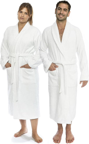 CTT Premium 100% Turkish Cotton Terry Cloth Bath Robe for Women & Men, Soft & Plush Long Unisex Robe