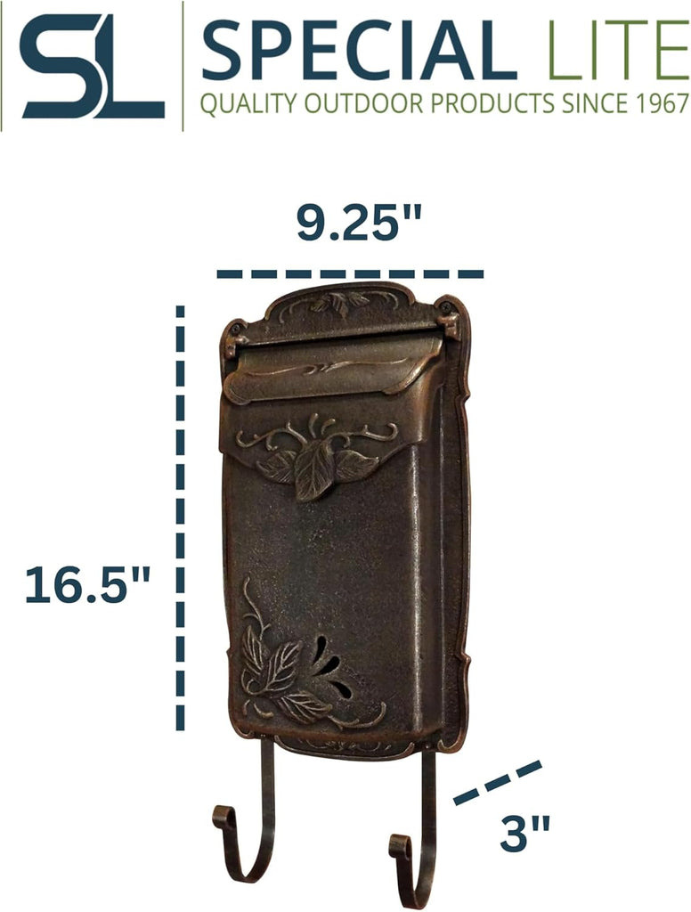 Floral Vertical Wall Mount Mailbox - Copper Cast Aluminum Mailbox for Wall Mount