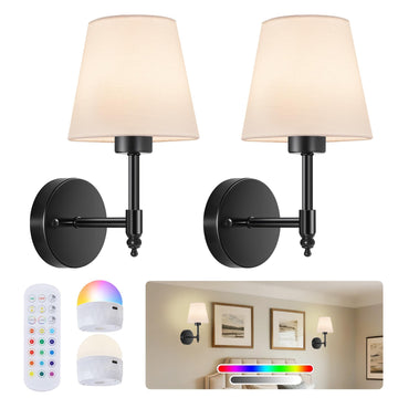 Battery Operated Wall Sconce Set of 2, Rechargeable Wireless Wall Lights