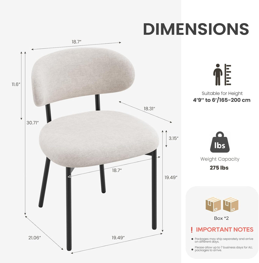 Upholstered Dining Chairs Set of 4, Modern Fabric Kitchen Chairs with Curved Backrest and Cushioned Seat, Sturdy