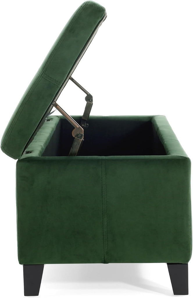 Glouster Upholstered Storage Ottoman Bench, Forest Green Velvet, Matte Black