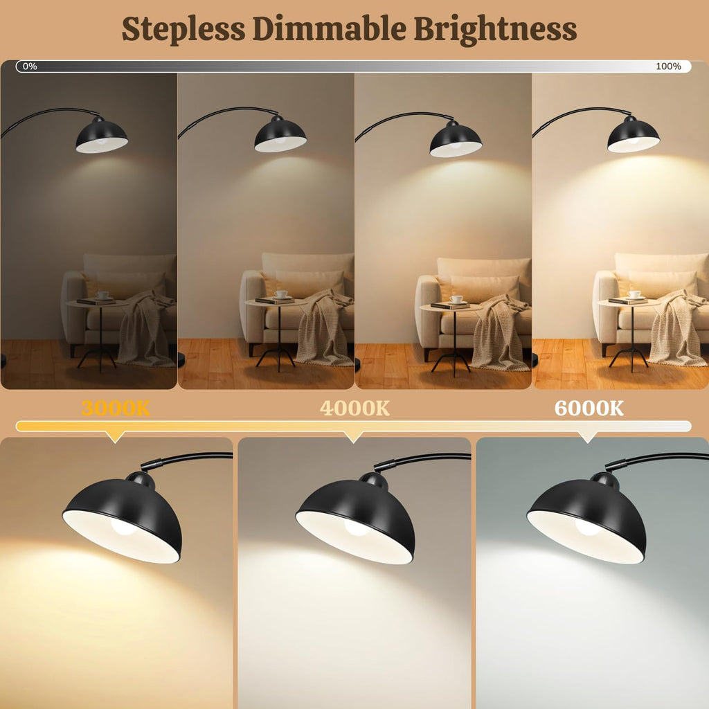 Arc Floor Lamps, 72" Modern Tall Lamp with Remote Control and Stepless Dimmable 9W LED Bulb