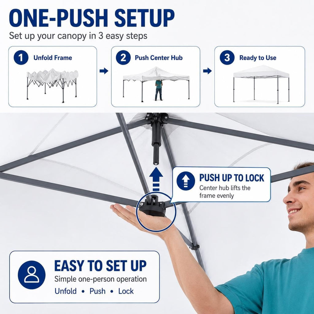 10x10 Pop Up Canopy Tent 1-Button One Person Quick Setup